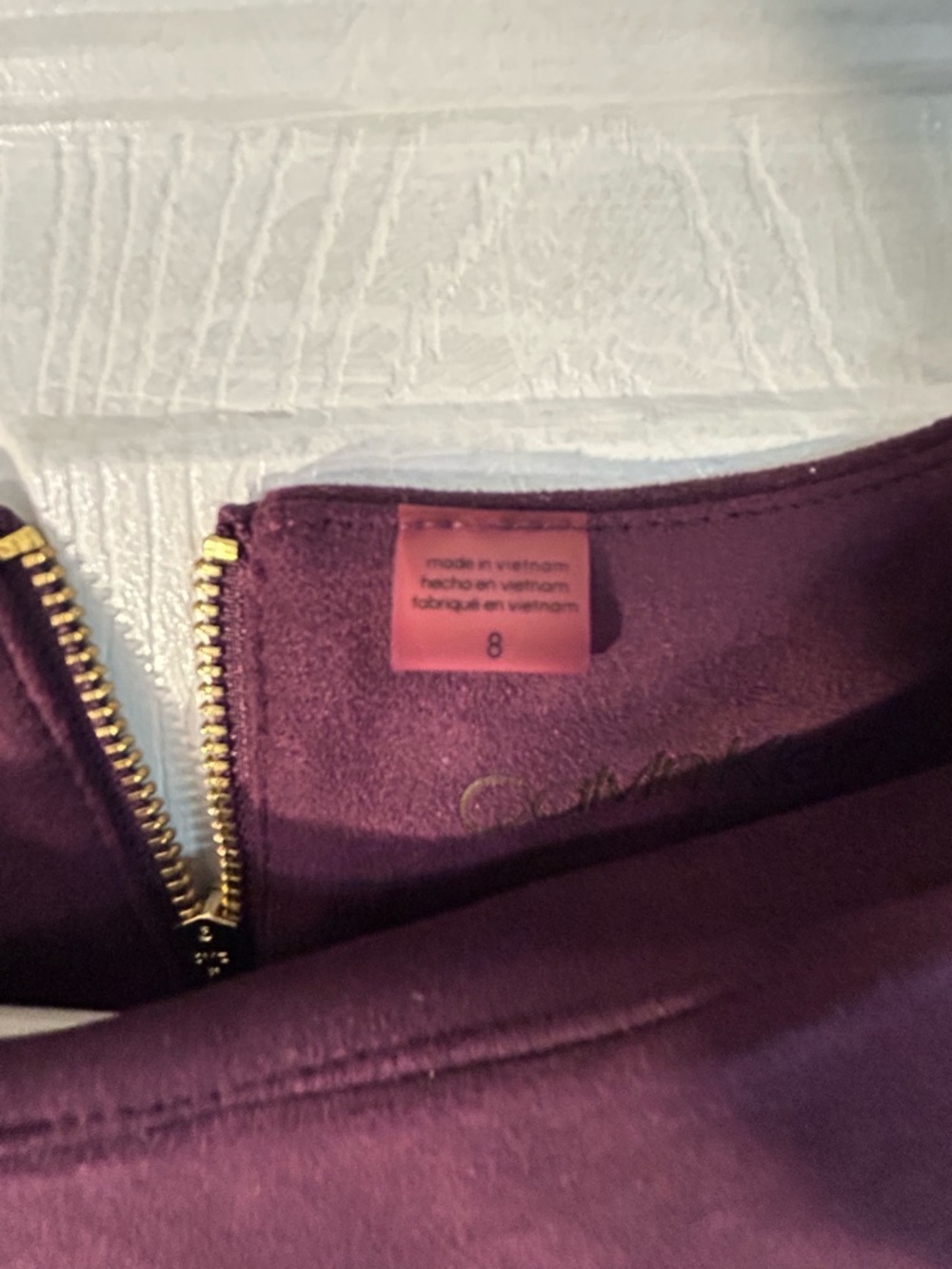 Calvin Klein Faux Suede Deep Purple Midi Dress with Sculpted Puff Sleeves - Picture 3 of 5